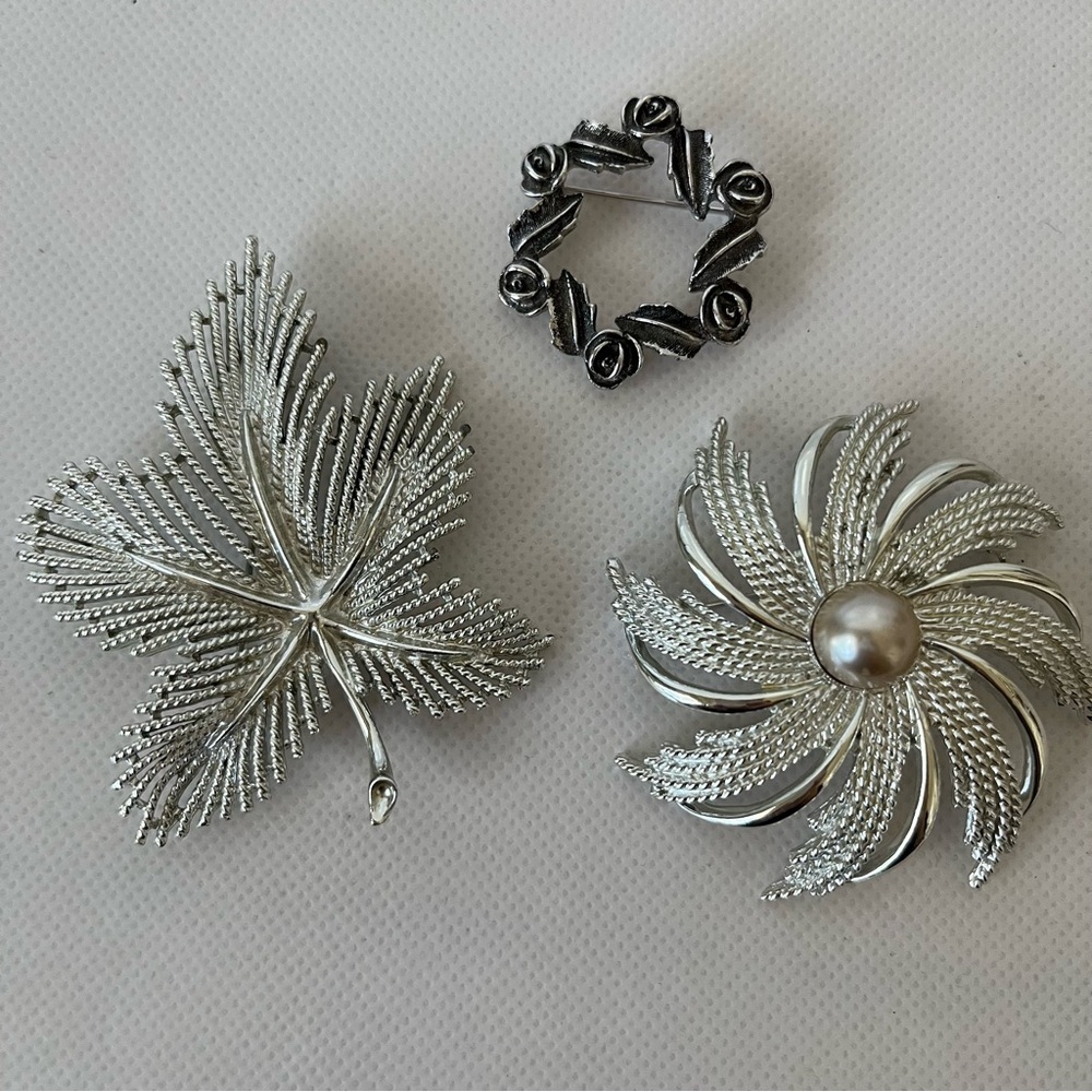Vintage Sarah Coventry Silver Tone Brooch Set of 3